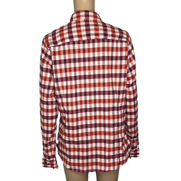 Women's Medium Orvis Red Plaid Cotton Blend Flannel Button Down Shirt - Picture 3 of 6
